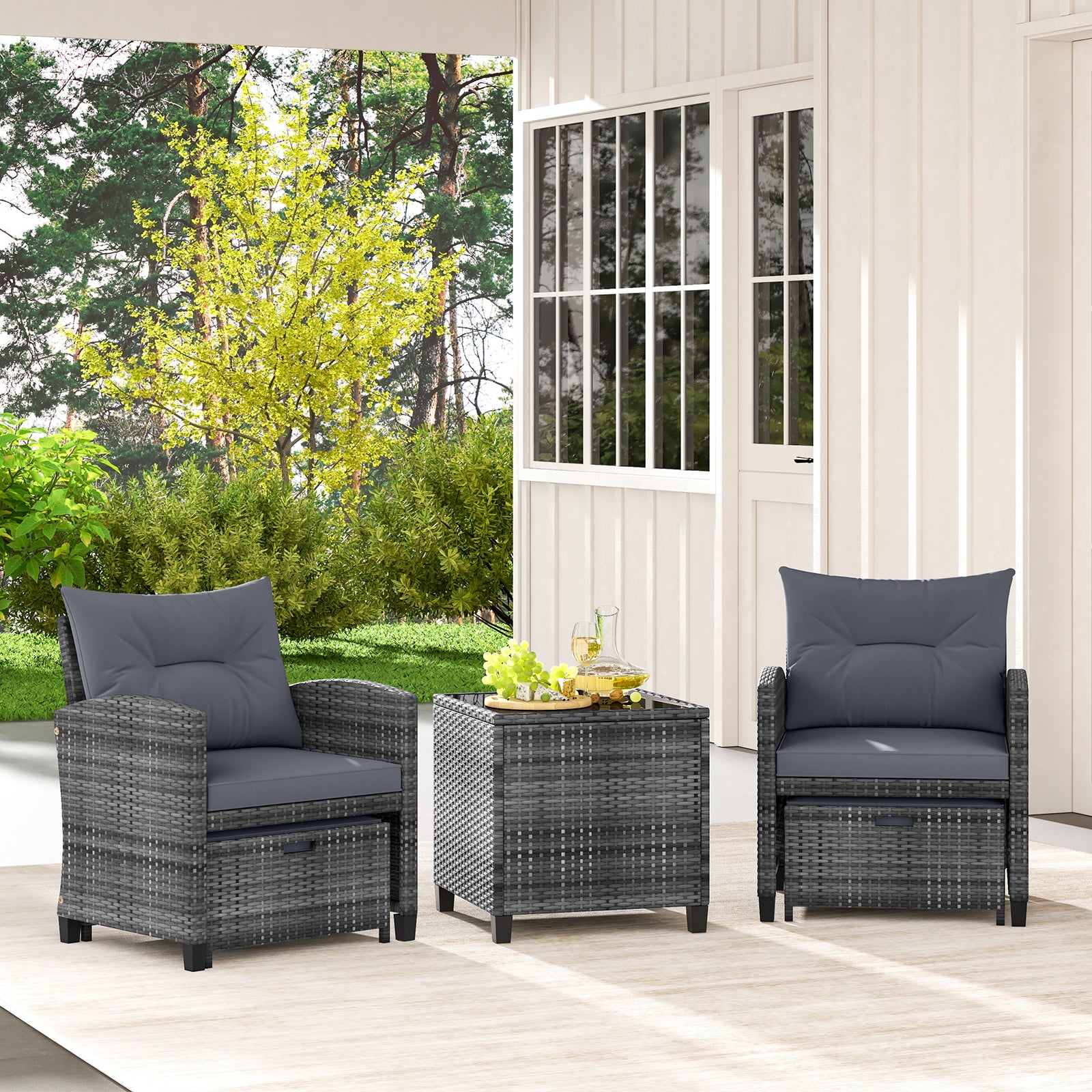 5 Piece Patio Rattan Furniture, 2 Ottomans, Tempered Glass Coffee Table, Gray Patio Conversation Sets at Gallery Canada