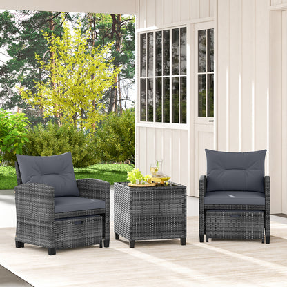 5 Piece Patio Rattan Furniture, 2 Ottomans, Tempered Glass Coffee Table, Gray Patio Conversation Sets at Gallery Canada
