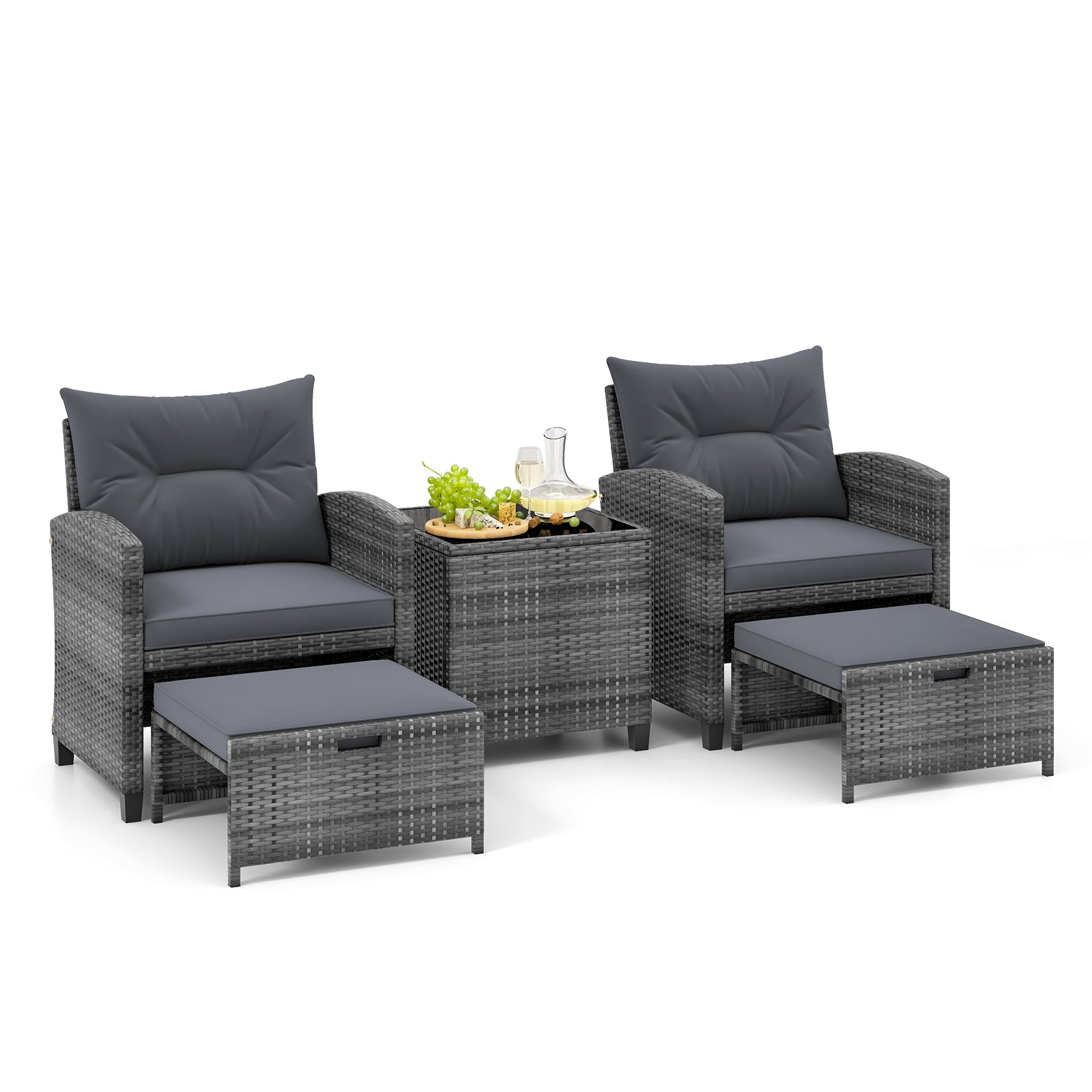 5 Piece Patio Rattan Furniture, 2 Ottomans, Tempered Glass Coffee Table, Gray Patio Conversation Sets Gray at Gallery Canada