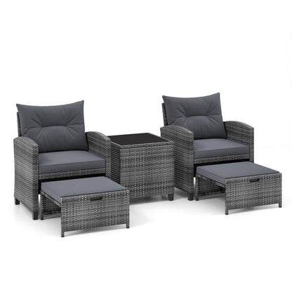 5 Piece Patio Rattan Furniture, 2 Ottomans, Tempered Glass Coffee Table, Gray Patio Conversation Sets at Gallery Canada