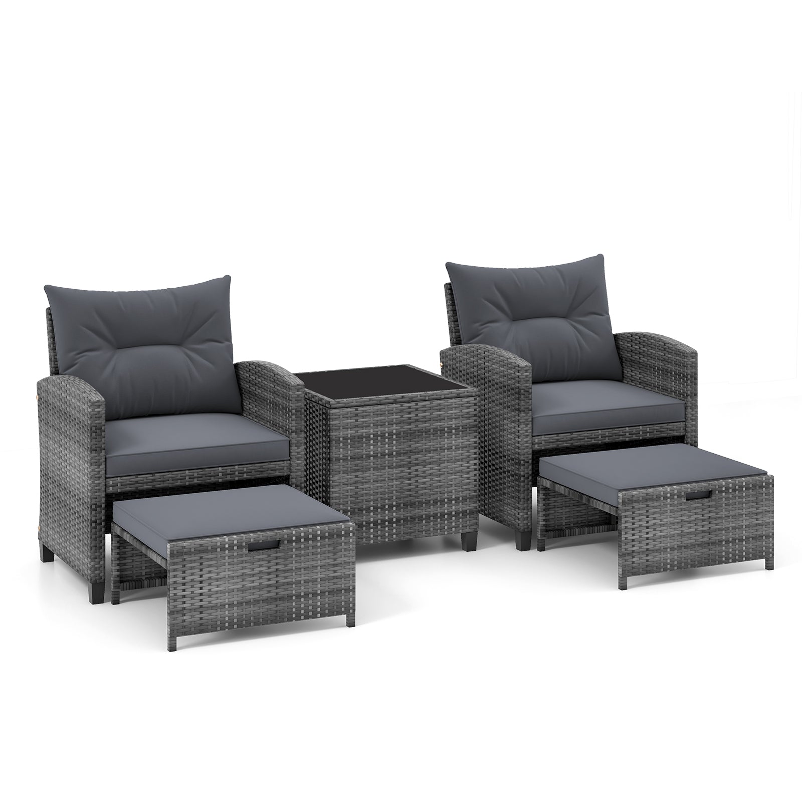 5 Piece Patio Rattan Furniture, 2 Ottomans, Tempered Glass Coffee Table, Gray Patio Conversation Sets at Gallery Canada