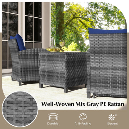5 Piece Patio Rattan Furniture, 2 Ottomans, Tempered Glass Coffee Table, Navy Patio Conversation Sets at Gallery Canada