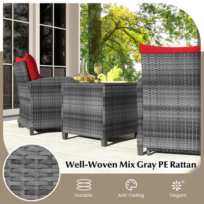 5 Piece Rattan Patio Furniture, 2 Ottomans, Tempered Glass Coffee Table, Red Patio Conversation Sets at Gallery Canada
