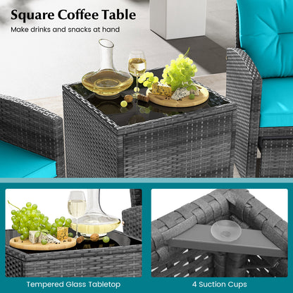 5 Piece Rattan Patio Furniture, 2 Ottomans, Tempered Glass Table, Turquoise Patio Conversation Sets at Gallery Canada