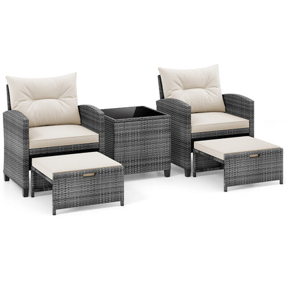 5 Piece Patio Rattan Furniture, 2 Ottomans, Tempered Glass Coffee Table, White Patio Conversation Sets at Gallery Canada