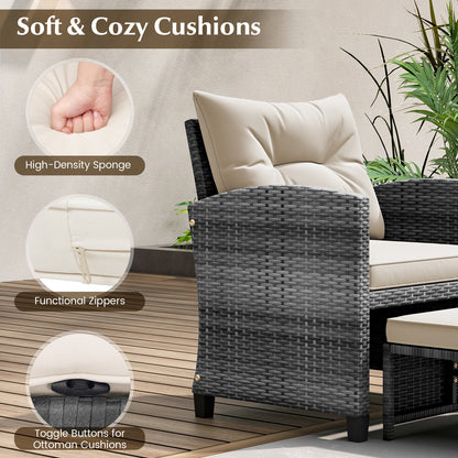 5 Piece Patio Rattan Furniture, 2 Ottomans, Tempered Glass Coffee Table, White Patio Conversation Sets at Gallery Canada