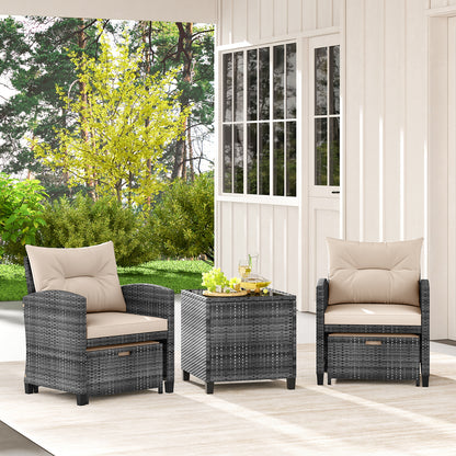 5 Piece Patio Rattan Furniture with 2 Ottomans and Tempered Glass Coffee Table, Beige Patio Conversation Sets at Gallery Canada