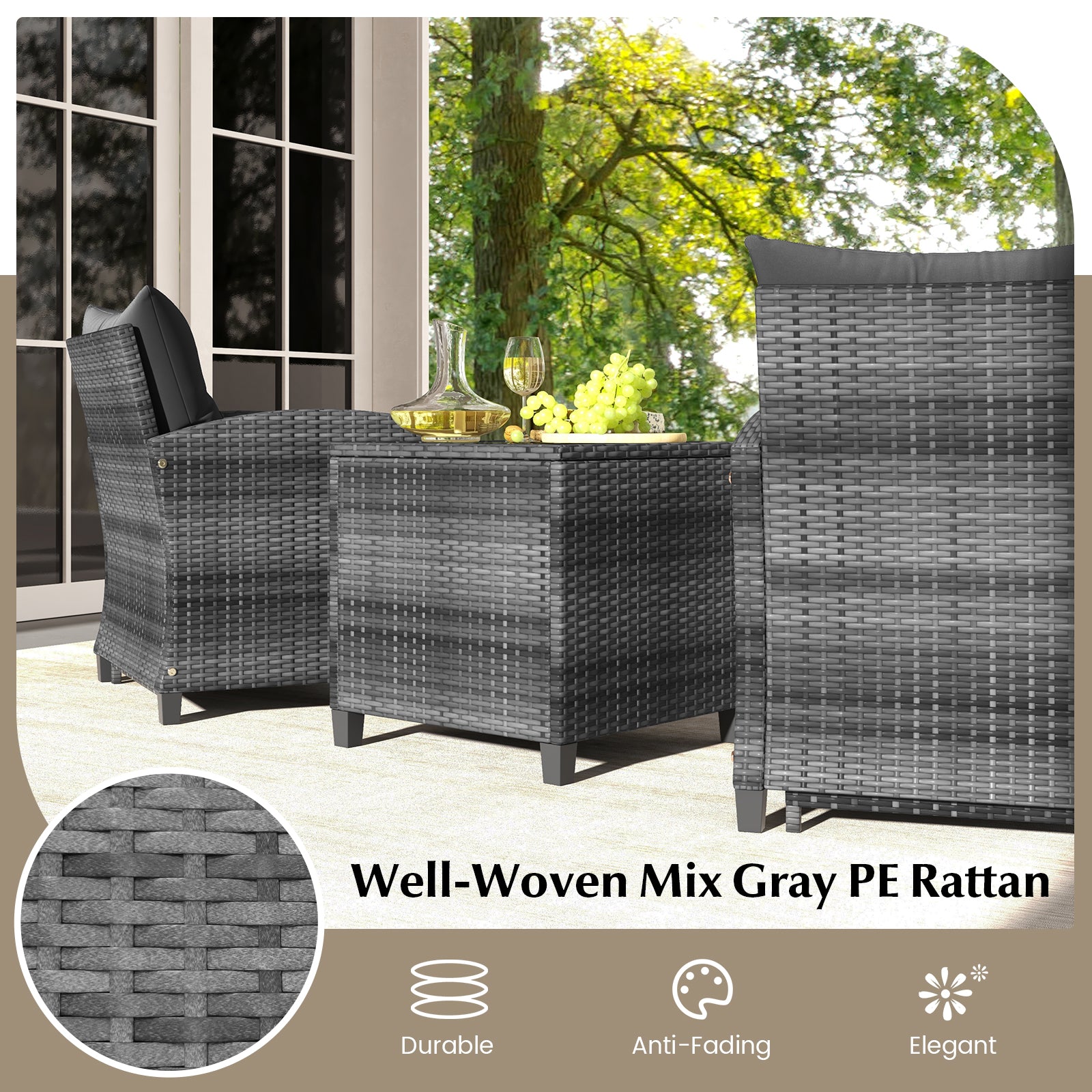 5 Piece Patio Rattan Furniture, 2 Ottomans, Tempered Glass Coffee Table, Black Patio Conversation Sets at Gallery Canada