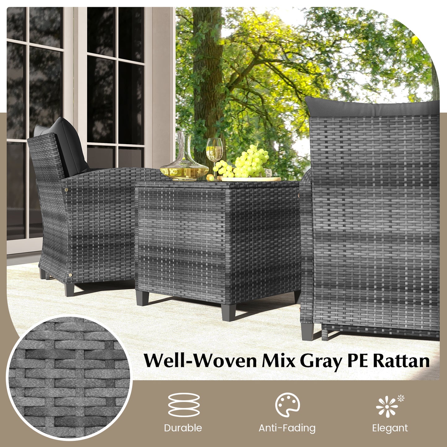 5 Piece Patio Rattan Furniture, 2 Ottomans, Tempered Glass Coffee Table, Black Patio Conversation Sets at Gallery Canada