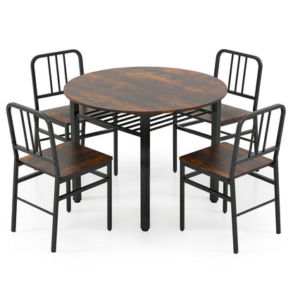 5-Piece Round Dining Table Set With Storage Shelf, Brown Dining Room Sets at Gallery Canada
