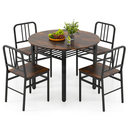 5-Piece Round Dining Table Set With Storage Shelf, Brown Dining Room Sets at Gallery Canada