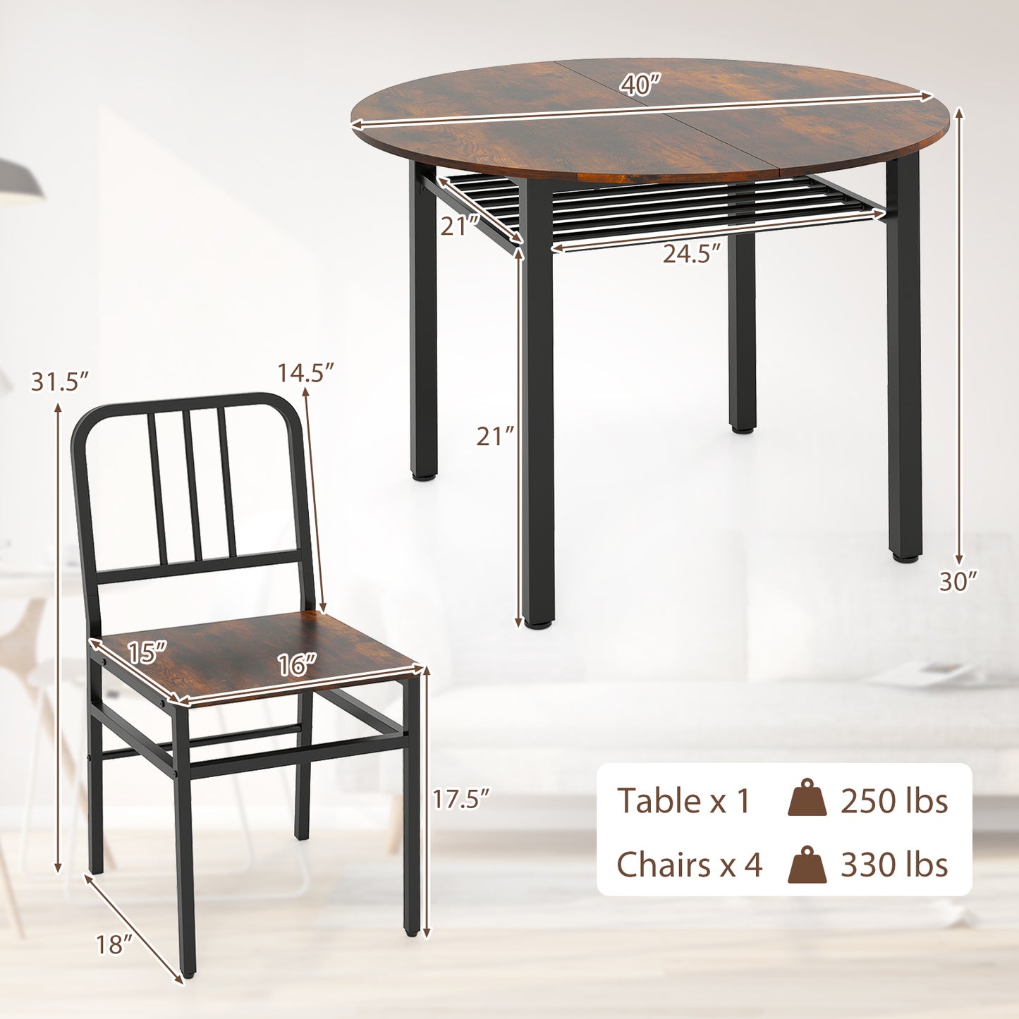 5-Piece Round Dining Table Set With Storage Shelf, Brown Dining Room Sets at Gallery Canada