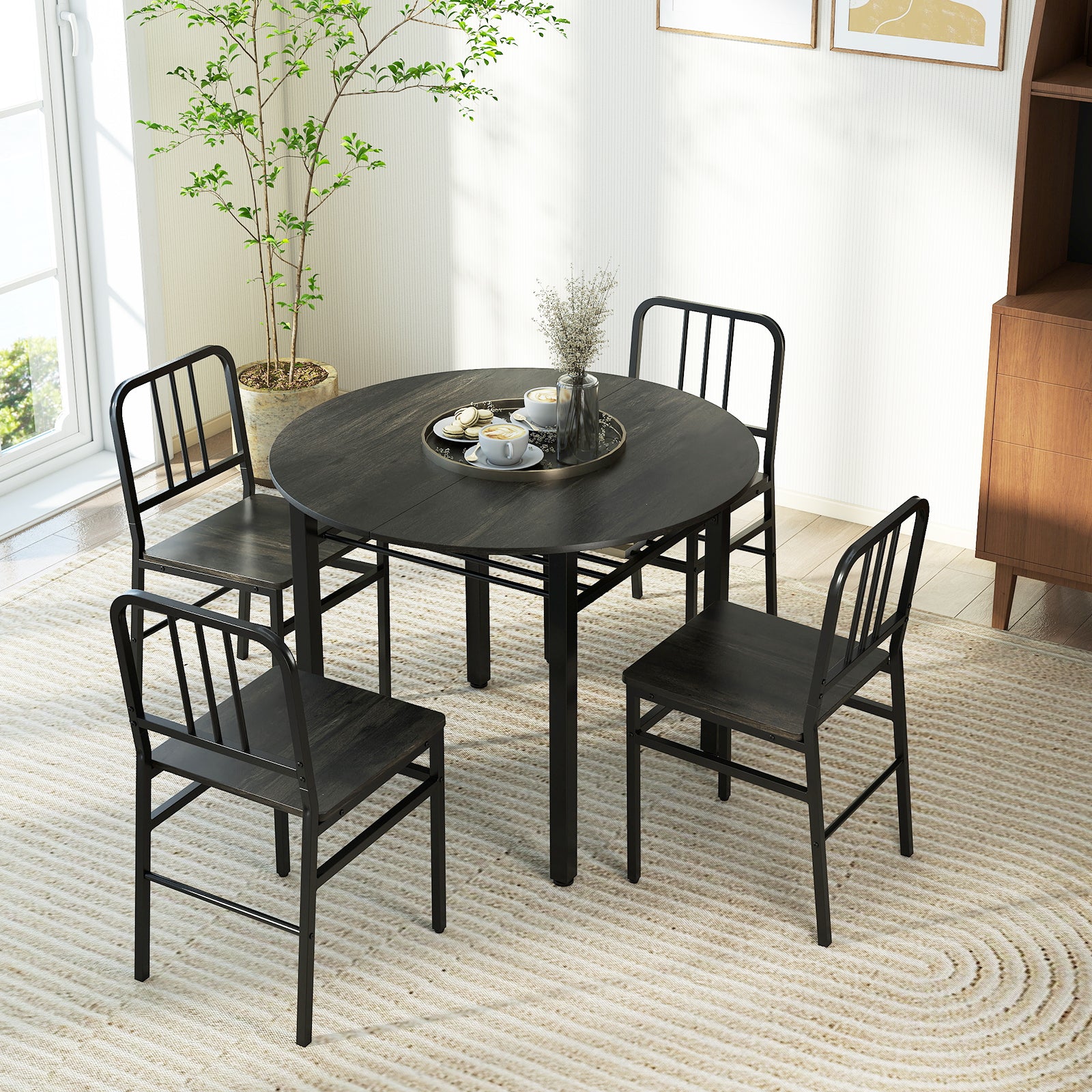 5-Piece Round Dining Table Set, Storage Shelf, Gray Dining Room Sets at Gallery Canada