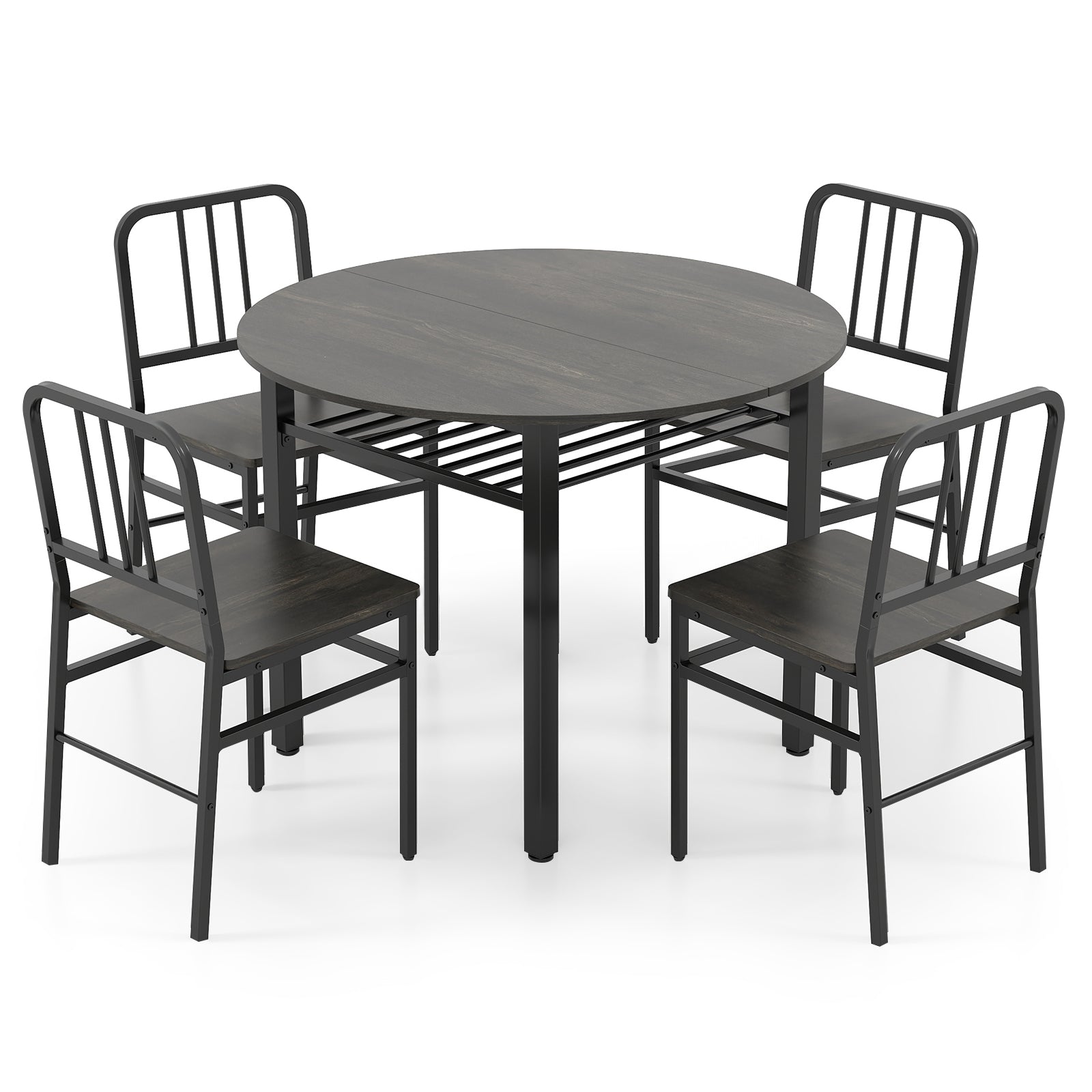 5-Piece Round Dining Table Set, Storage Shelf, Gray Dining Room Sets Gray at Gallery Canada