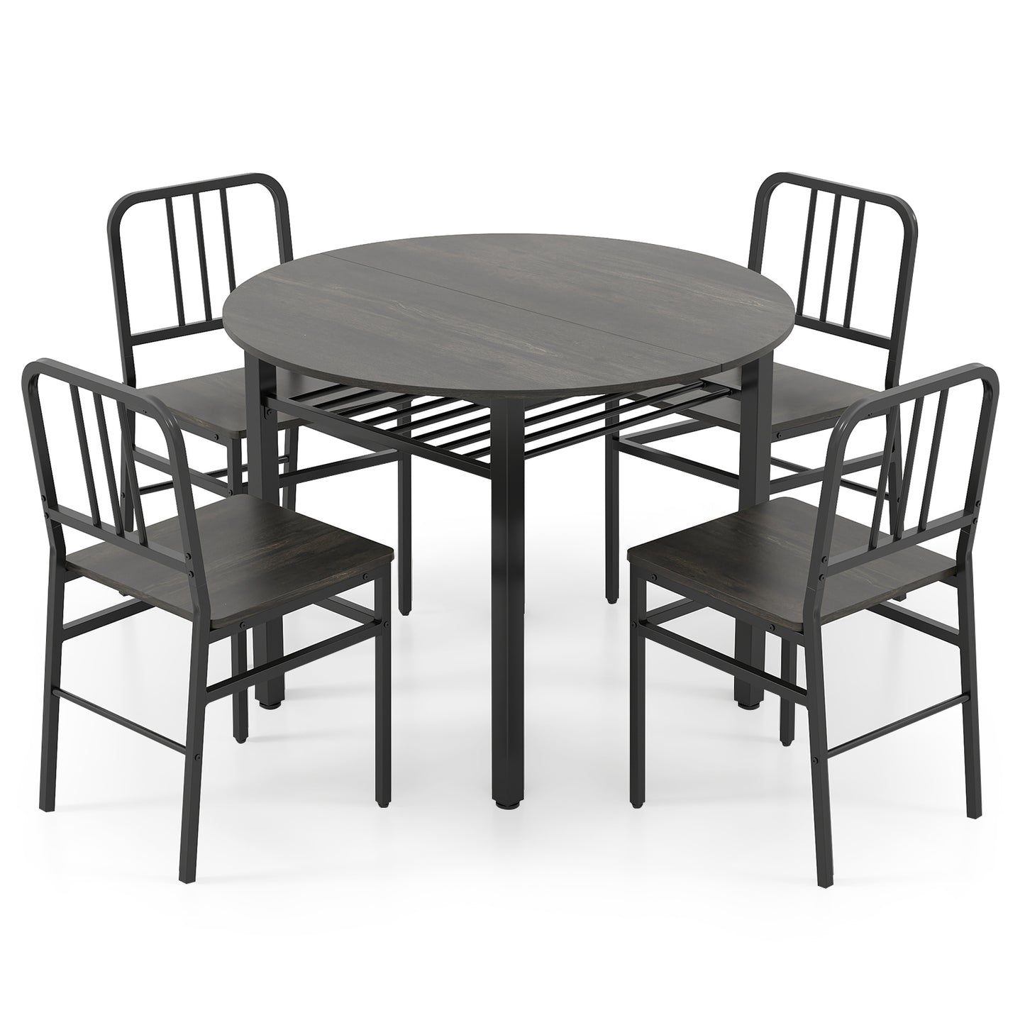 5-Piece Round Dining Table Set, Storage Shelf, Gray Dining Room Sets Gray at Gallery Canada
