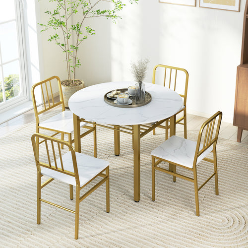 5-Piece Round Dining Table Set, With Storage Shelf, White