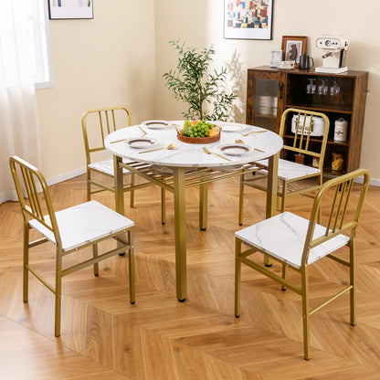 5-Piece Round Dining Table Set, With Storage Shelf, White Dining Room Sets at Gallery Canada
