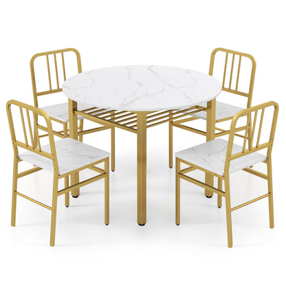5-Piece Round Dining Table Set, With Storage Shelf, White Dining Room Sets White at Gallery Canada