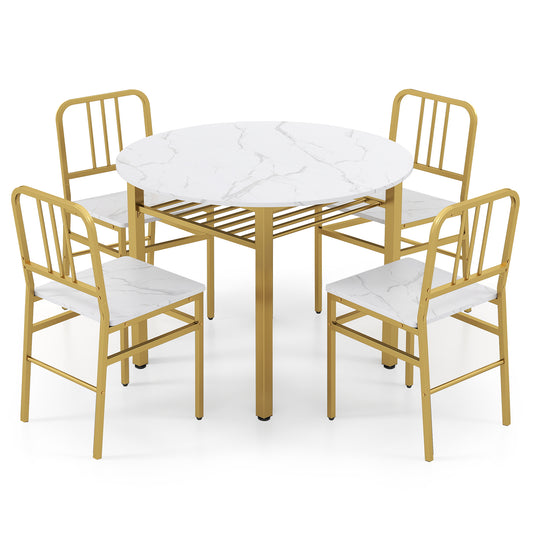 5-Piece Round Dining Table Set, With Storage Shelf, White Dining Room Sets White at Gallery Canada