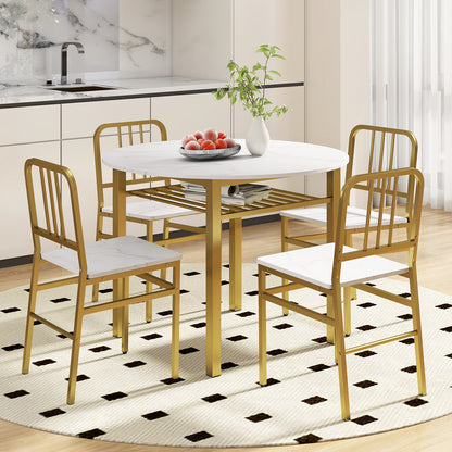 5-Piece Round Dining Table Set, With Storage Shelf, White Dining Room Sets at Gallery Canada