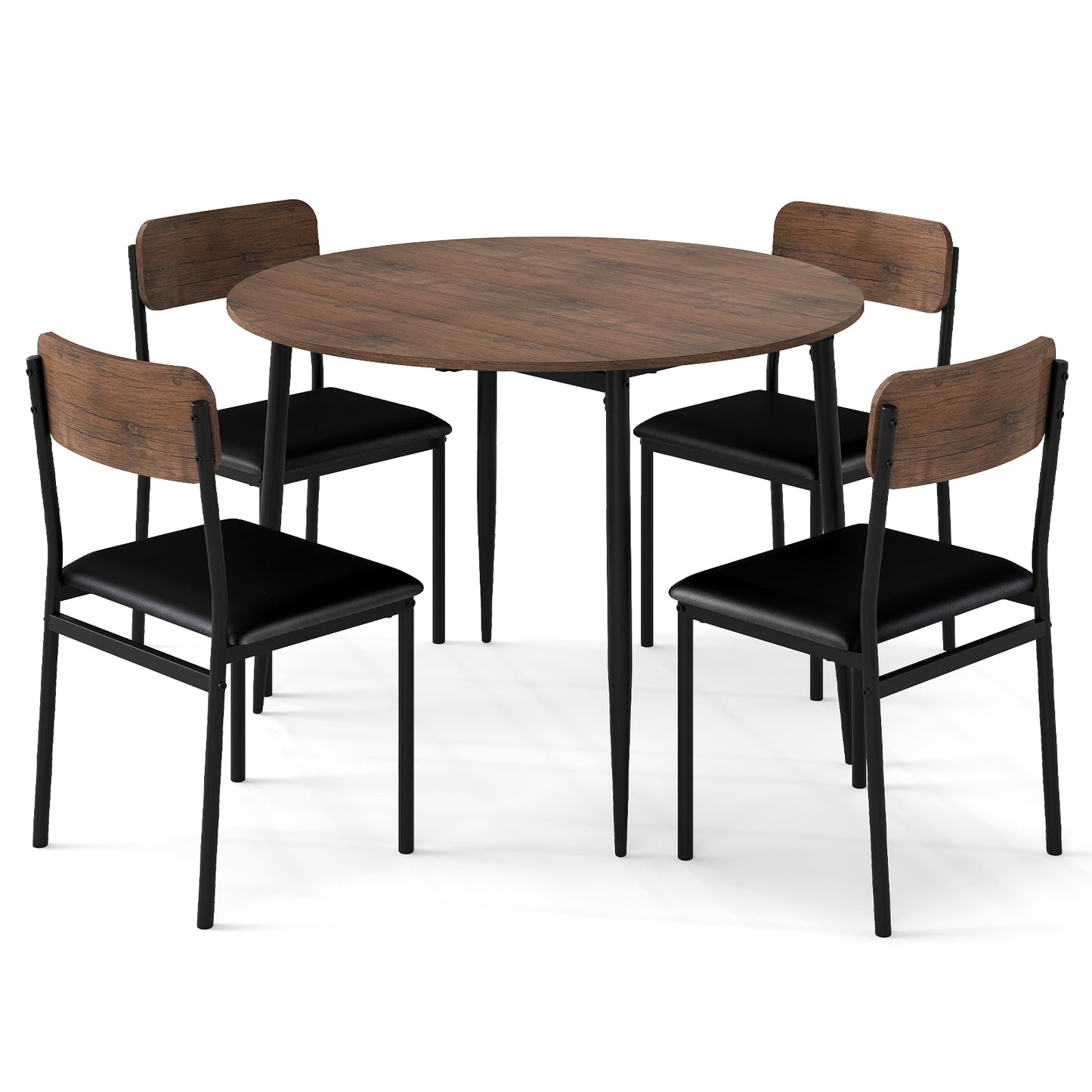 5-Piece Round Kitchen Table Set with Drop Leaf Tabletop and 4 Upholstered Dining Chairs, Brown Dining Room Sets Brown at Gallery Canada