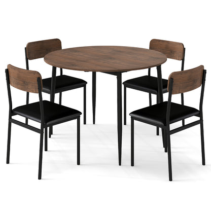 5-Piece Round Kitchen Table Set with Drop Leaf Tabletop and 4 Upholstered Dining Chairs, Brown Dining Room Sets Brown at Gallery Canada