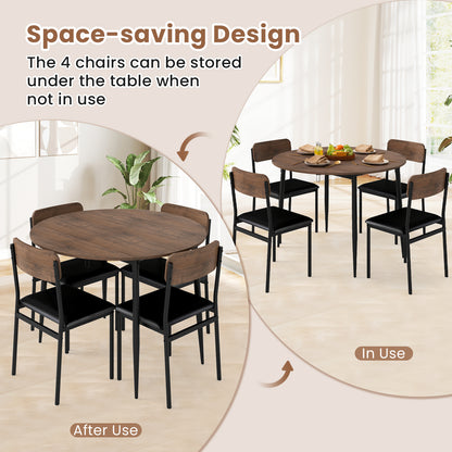 5-Piece Round Kitchen Table Set with Drop Leaf Tabletop and 4 Upholstered Dining Chairs, Brown Dining Room Sets at Gallery Canada