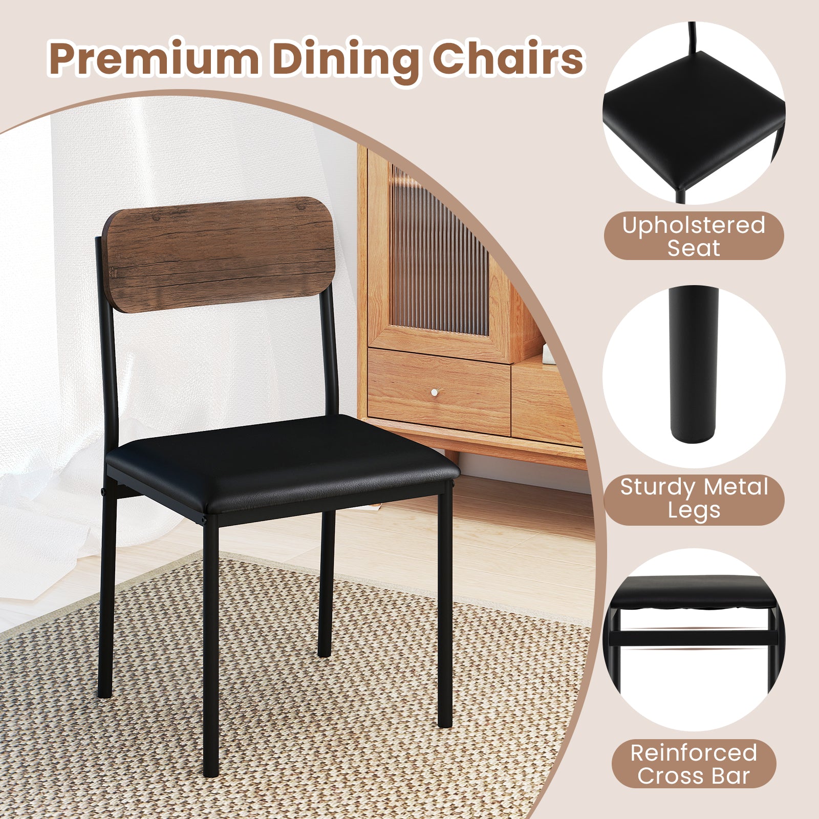 5-Piece Round Kitchen Table Set with Drop Leaf Tabletop and 4 Upholstered Dining Chairs, Brown Dining Room Sets at Gallery Canada