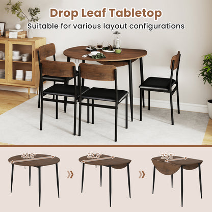 5-Piece Round Kitchen Table Set with Drop Leaf Tabletop and 4 Upholstered Dining Chairs, Brown Dining Room Sets at Gallery Canada