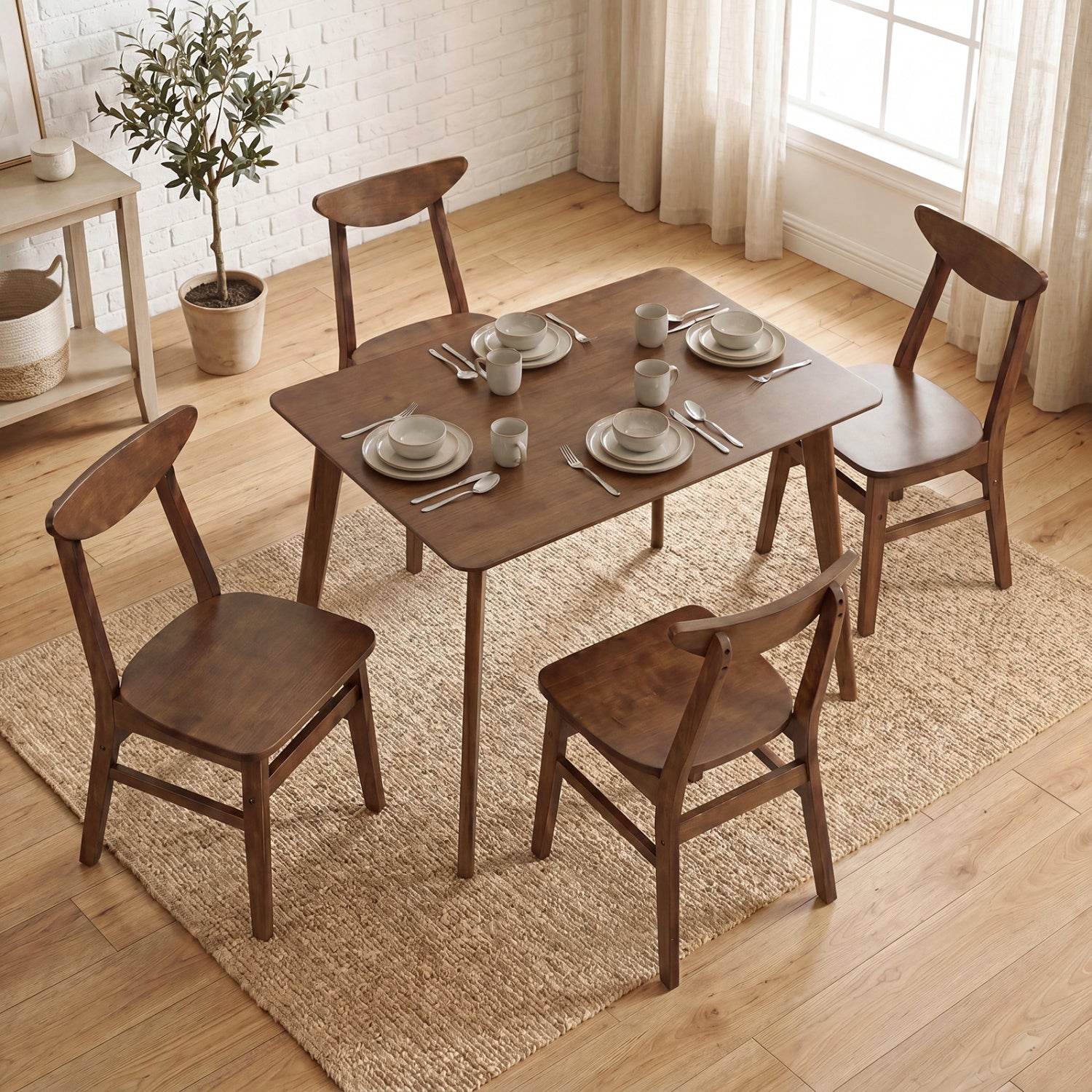 5-Piece Solid Wood Dining Table Set, Walnut Dining Room Sets at Gallery Canada
