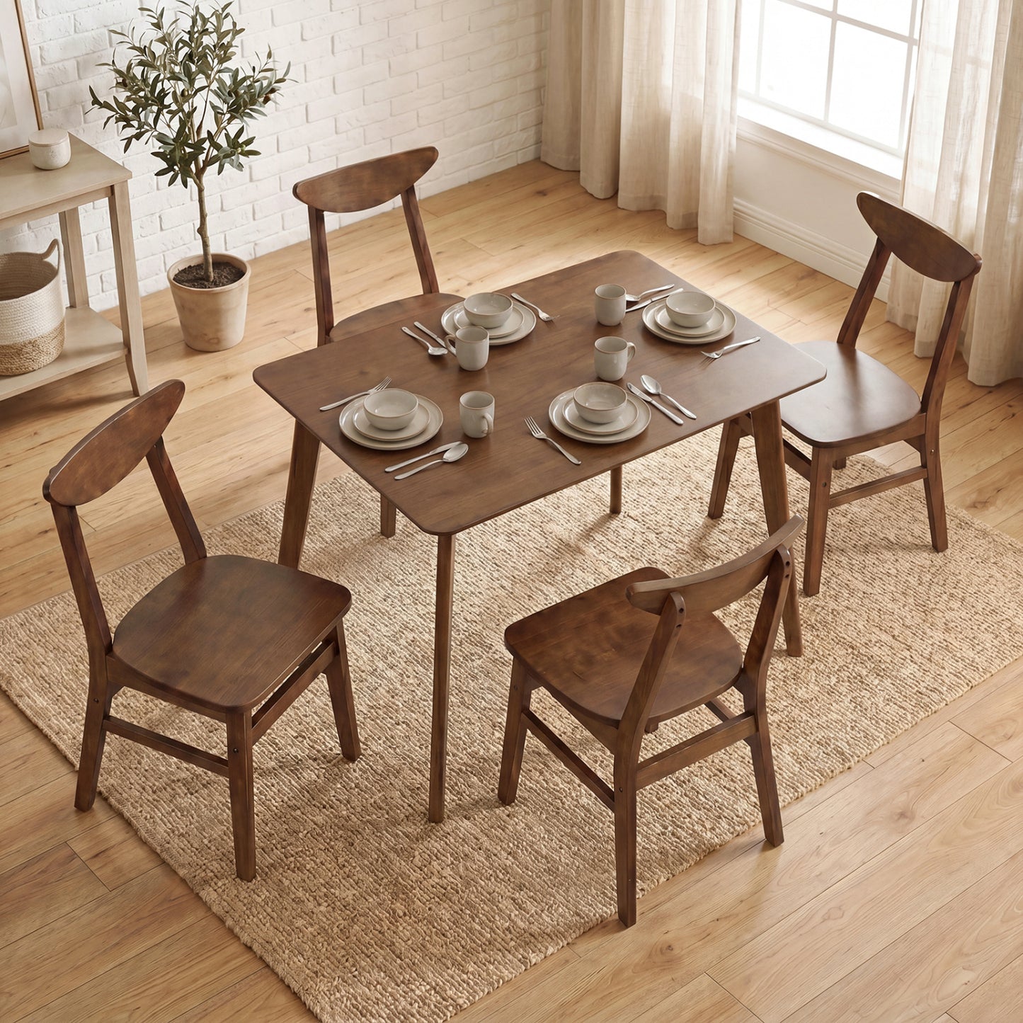 5-Piece Solid Wood Dining Table Set, Walnut Dining Room Sets at Gallery Canada