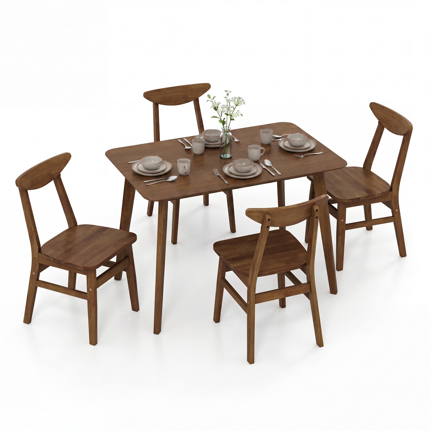 5-Piece Solid Wood Dining Table Set, Walnut Dining Room Sets Walnut at Gallery Canada