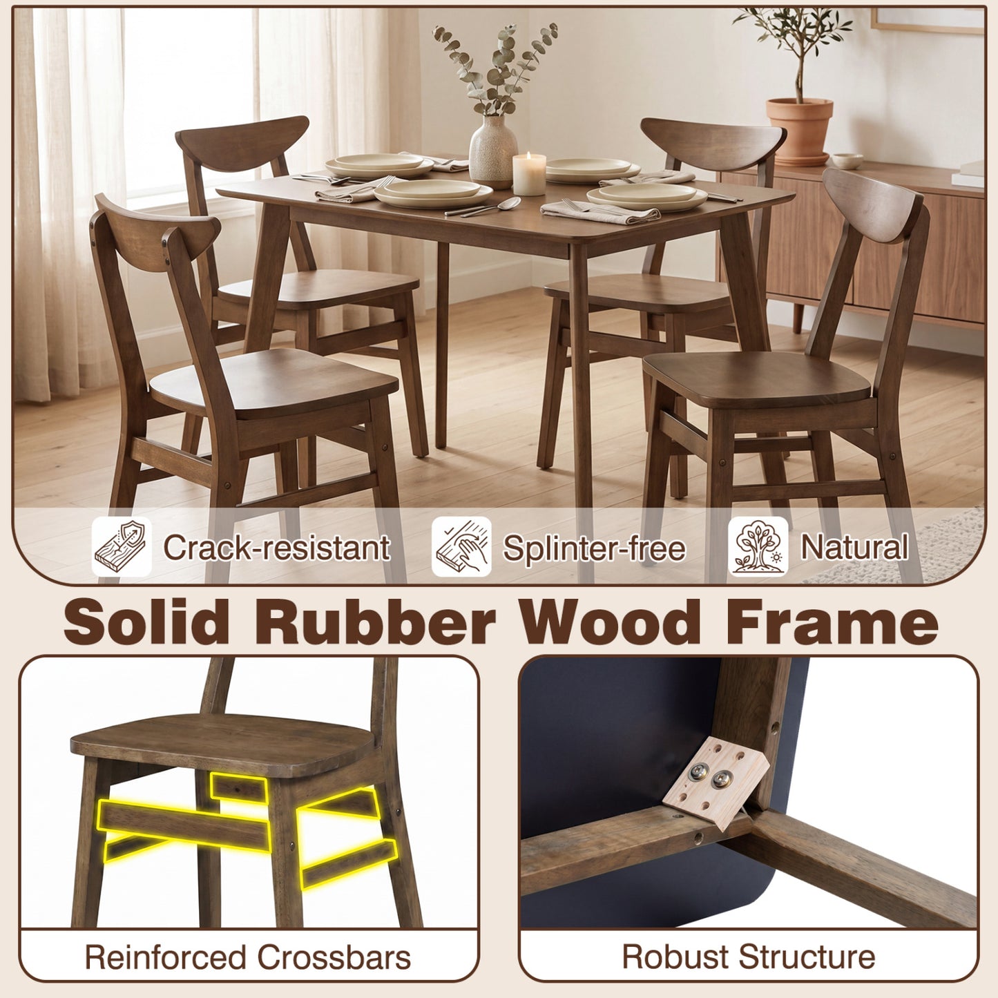 5-Piece Solid Wood Dining Table Set, Walnut Dining Room Sets at Gallery Canada