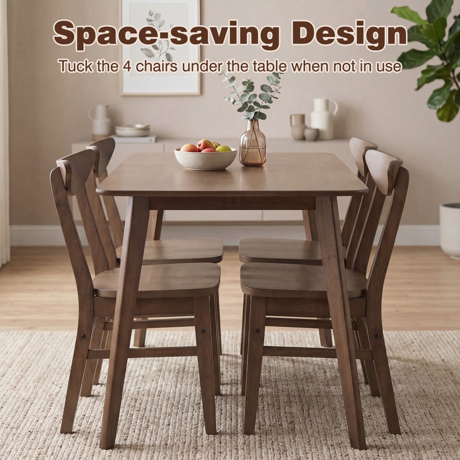 5-Piece Solid Wood Dining Table Set, Walnut Dining Room Sets at Gallery Canada
