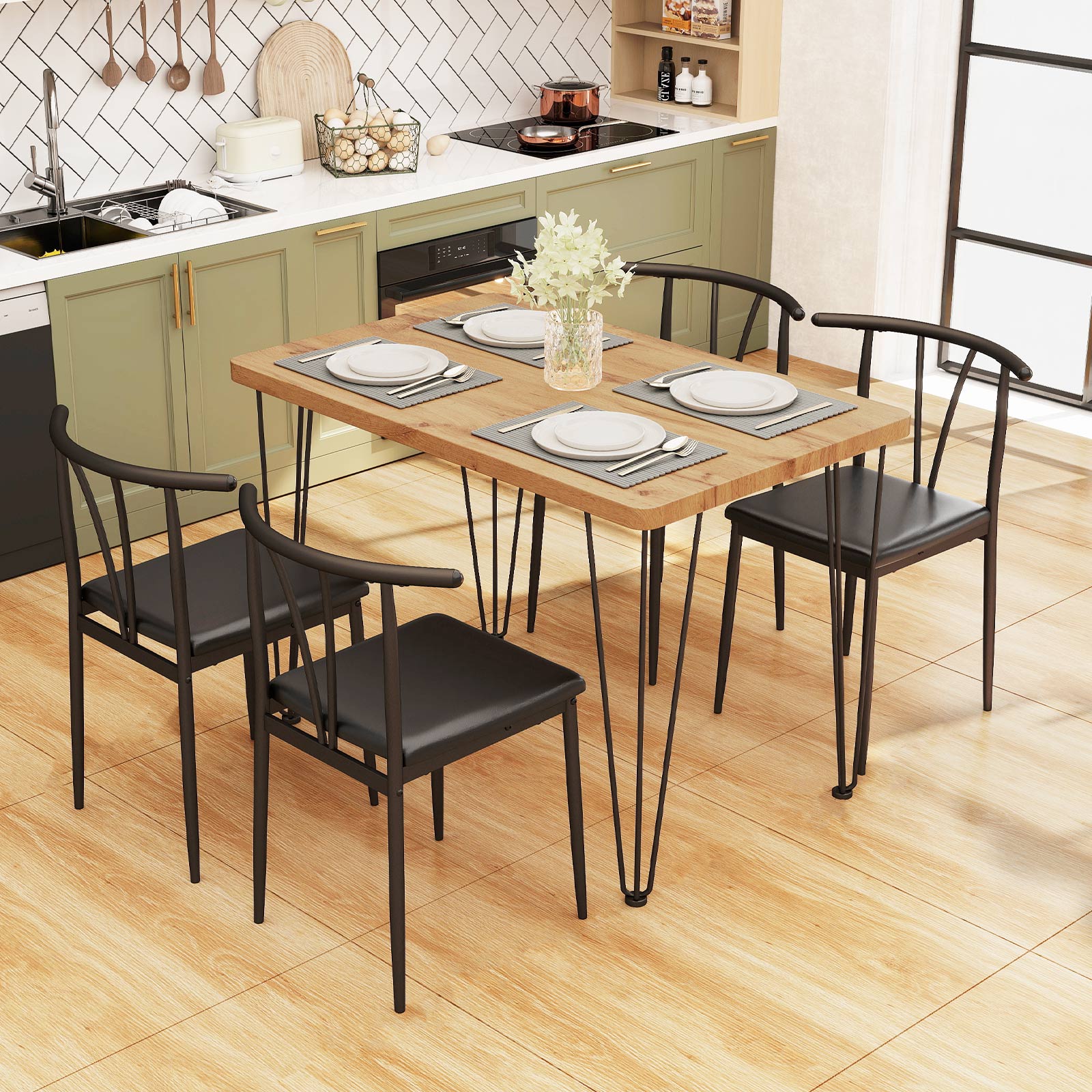 5-Piece Dining Table Set, Rectangular Kitchen Table, 4 Armless Chairs, Black Dining Room Sets at Gallery Canada