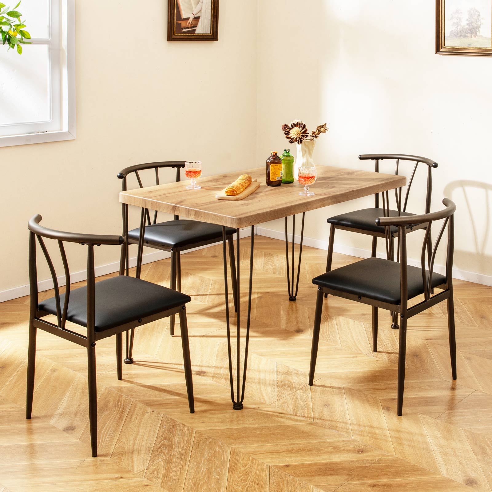 5-Piece Dining Table Set, Rectangular Kitchen Table, 4 Armless Chairs, Black Dining Room Sets at Gallery Canada