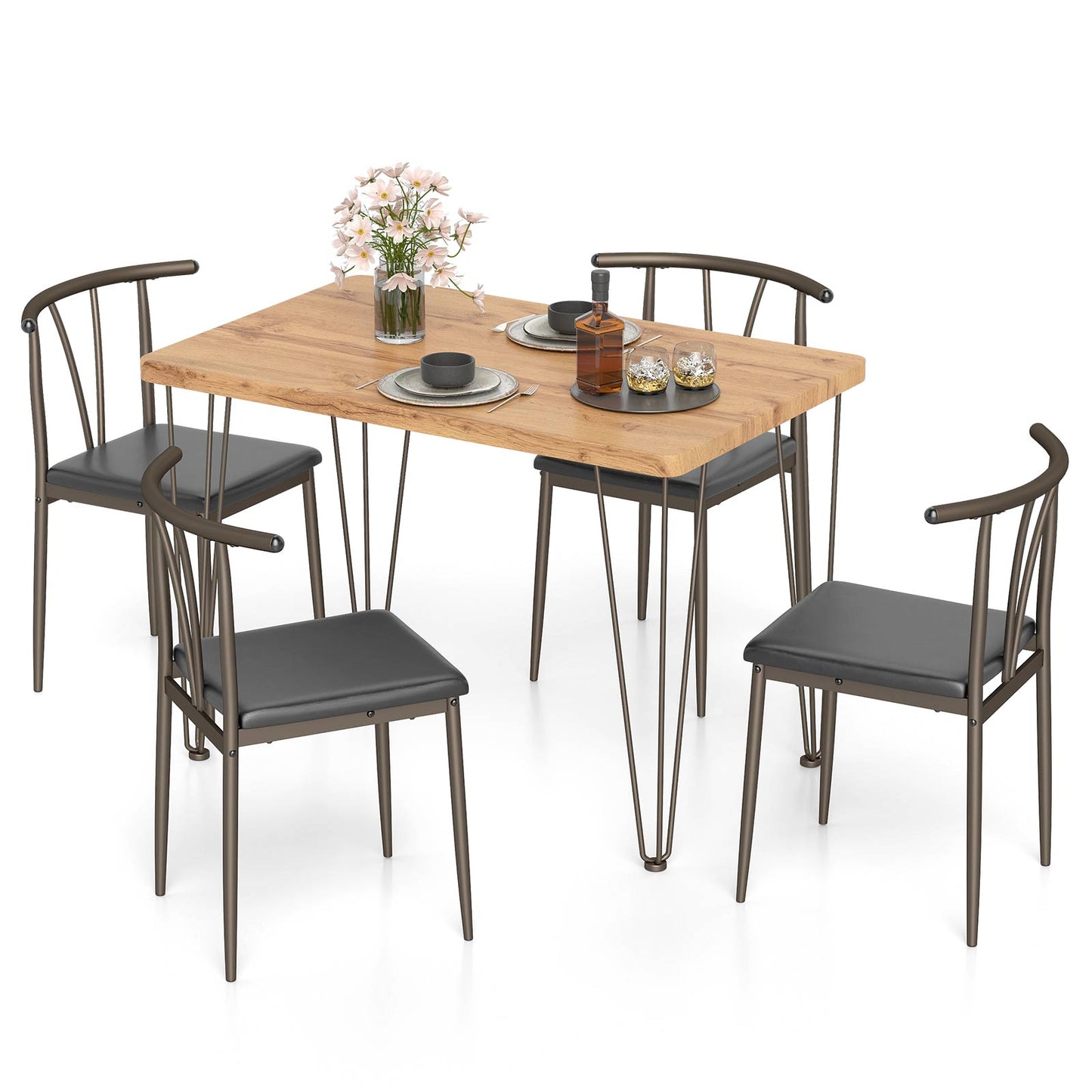 5-Piece Dining Table Set, Rectangular Kitchen Table, 4 Armless Chairs, Black Dining Room Sets at Gallery Canada