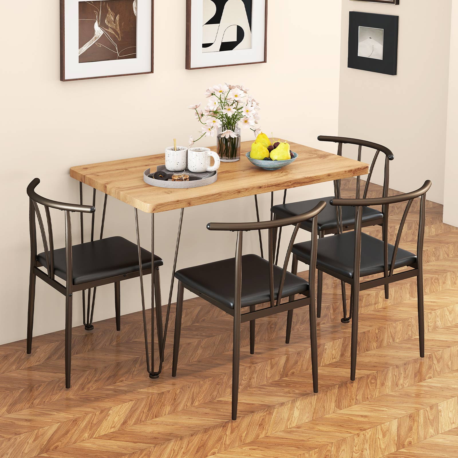 5-Piece Dining Table Set, Rectangular Kitchen Table, 4 Armless Chairs, Black Dining Room Sets at Gallery Canada