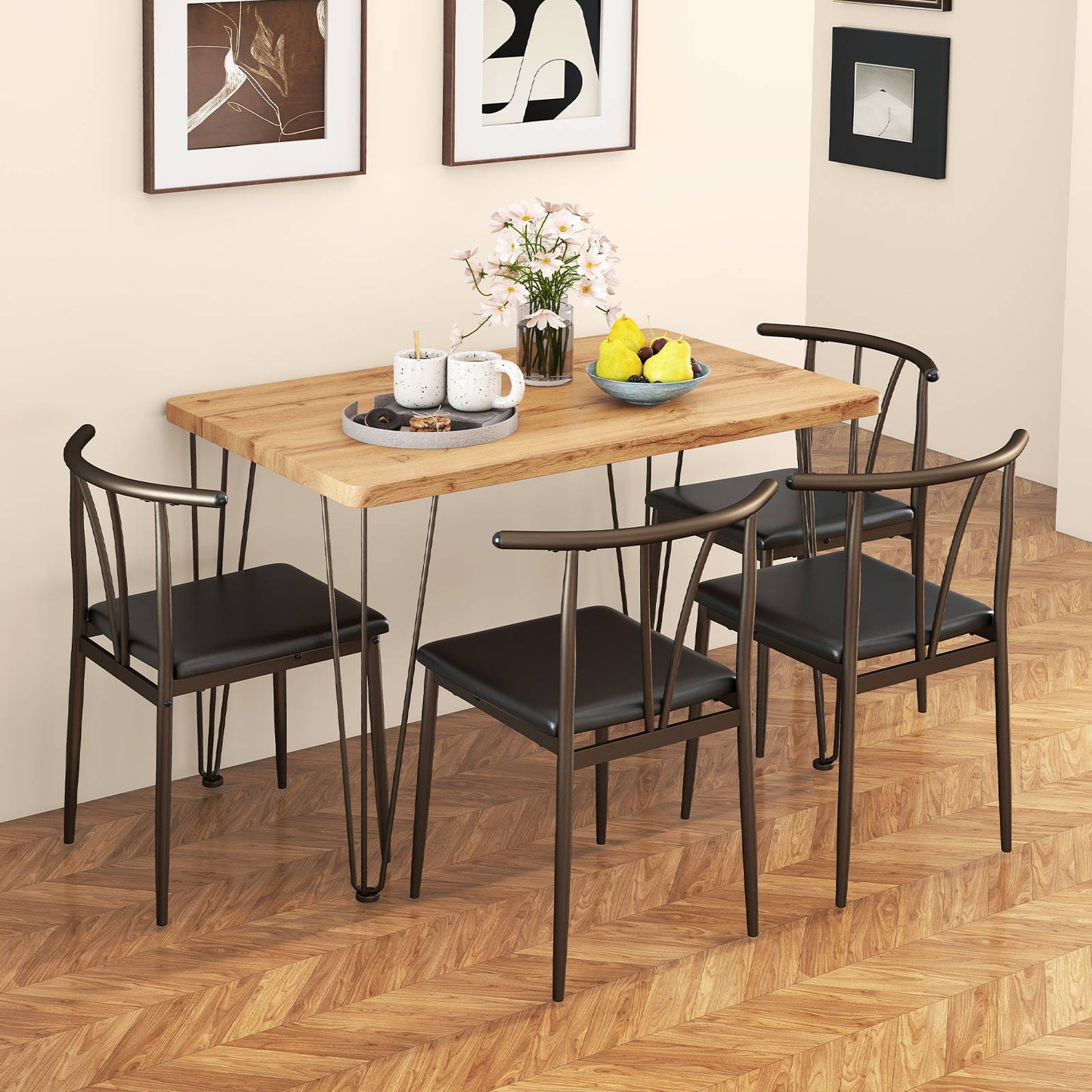 5-Piece Dining Table Set, Rectangular Kitchen Table, 4 Armless Chairs, Black Dining Room Sets at Gallery Canada