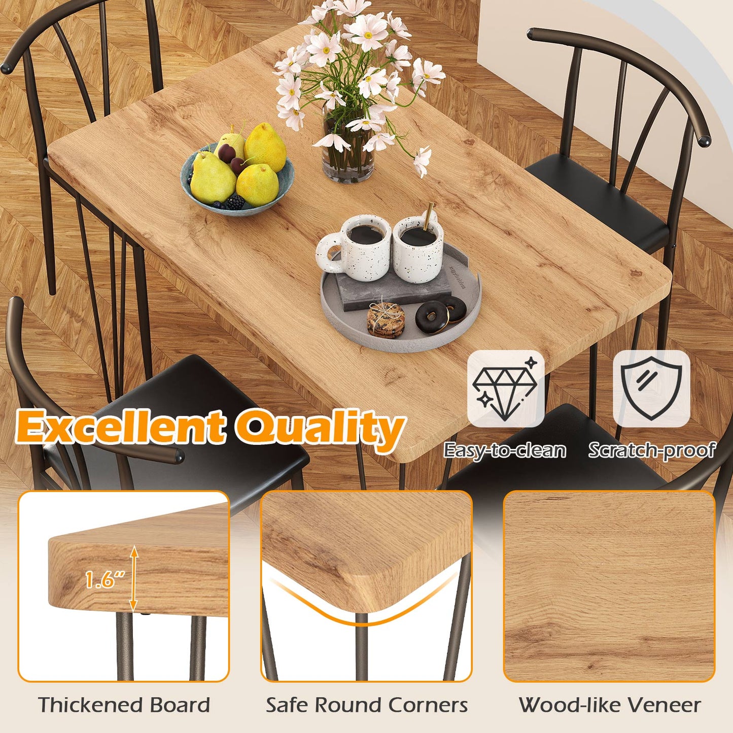 5-Piece Dining Table Set, Rectangular Kitchen Table, 4 Armless Chairs, Black Dining Room Sets at Gallery Canada