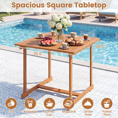 Ensemble de repas de patio carré de 5 pièces, table en acacia et fauteuils, naturel