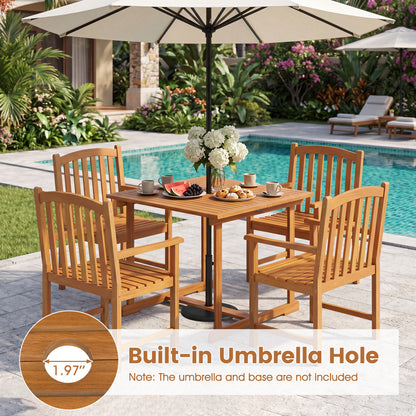 Ensemble de repas de patio carré de 5 pièces, table en acacia et fauteuils, naturel
