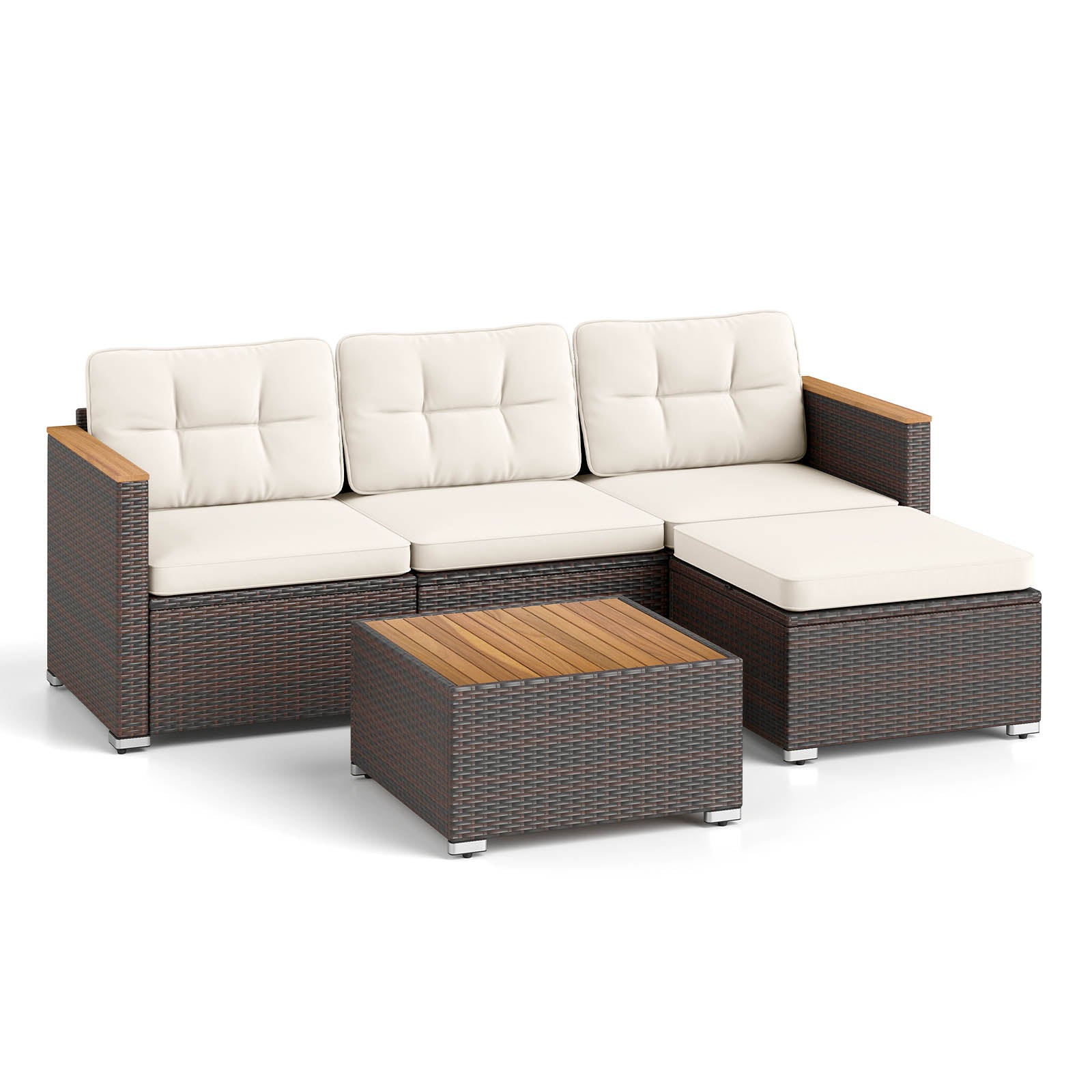 5-Piece Wicker Conversation Set Rattan Set with Cushions and Coffee Table, White Patio Conversation Sets at Gallery Canada