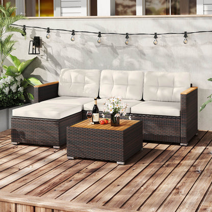 5-Piece Wicker Conversation Set Rattan Set with Cushions and Coffee Table, White Patio Conversation Sets at Gallery Canada