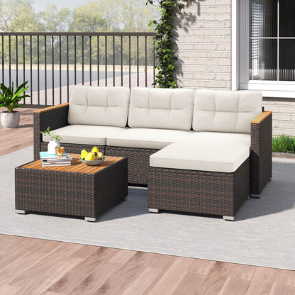 5-Piece Wicker Conversation Set Rattan Set with Cushions and Coffee Table, White Patio Conversation Sets at Gallery Canada