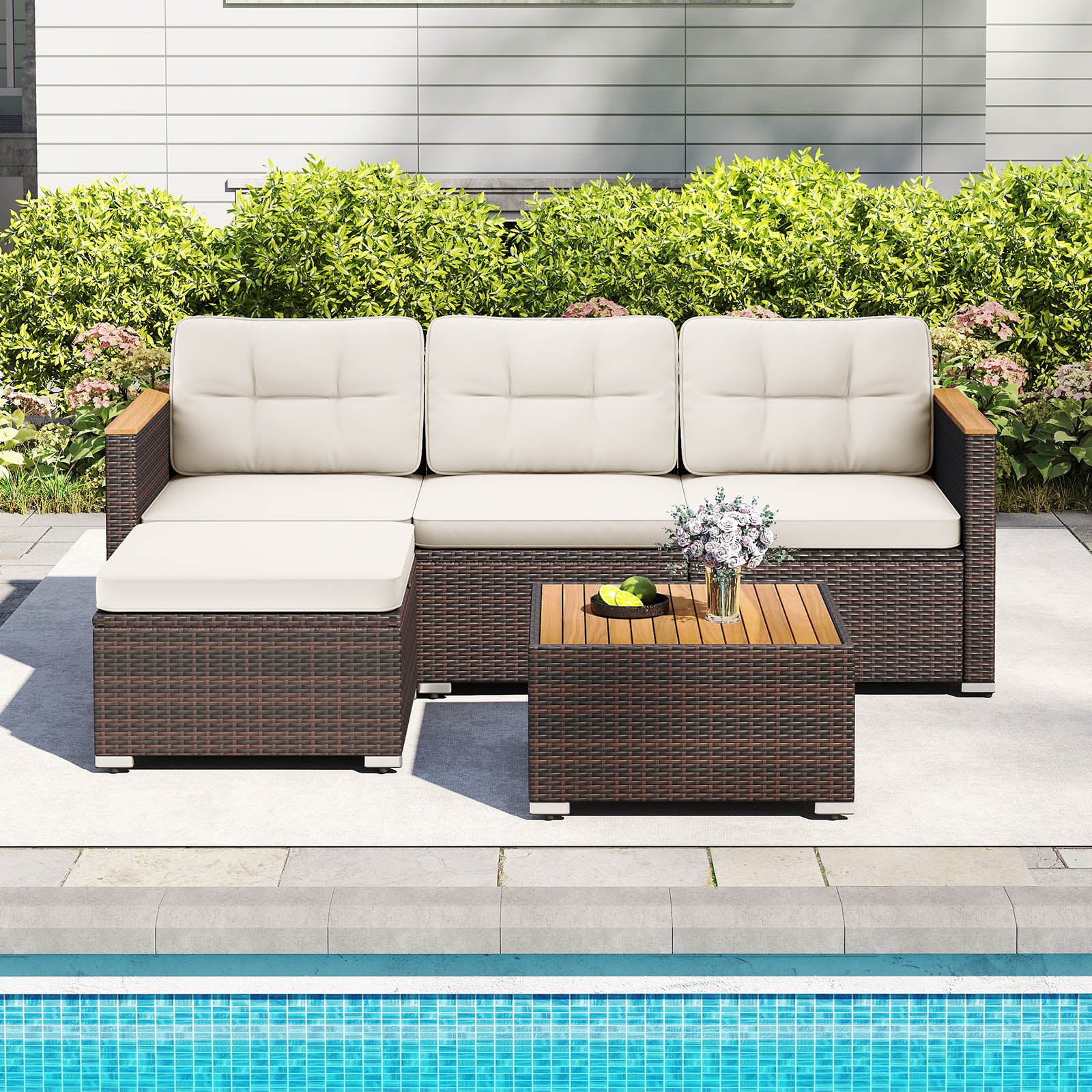 5-Piece Wicker Conversation Set Rattan Set with Cushions and Coffee Table, White Patio Conversation Sets at Gallery Canada