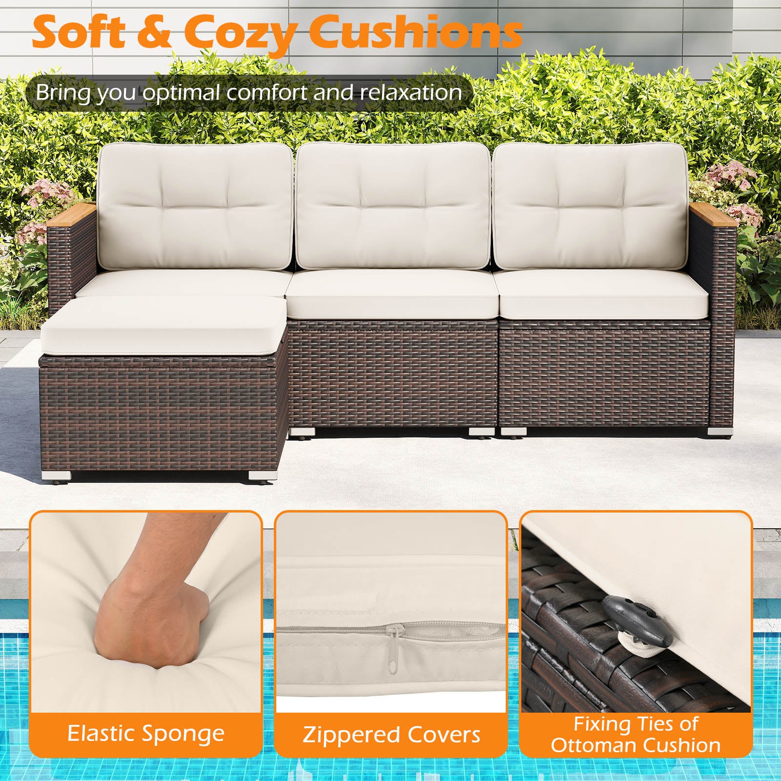 5-Piece Wicker Conversation Set Rattan Set with Cushions and Coffee Table, White Patio Conversation Sets at Gallery Canada