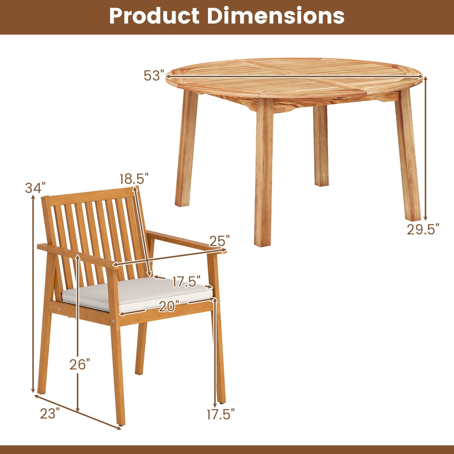 5 Pieces Acacia Wood Patio Dining Set with Umbrella Hole Patio Dining Sets at Gallery Canada