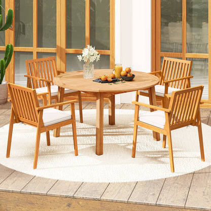 5 Pieces Acacia Wood Patio Dining Set with Umbrella Hole Patio Dining Sets at Gallery Canada
