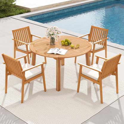 5 Pieces Acacia Wood Patio Dining Set with Umbrella Hole Patio Dining Sets at Gallery Canada